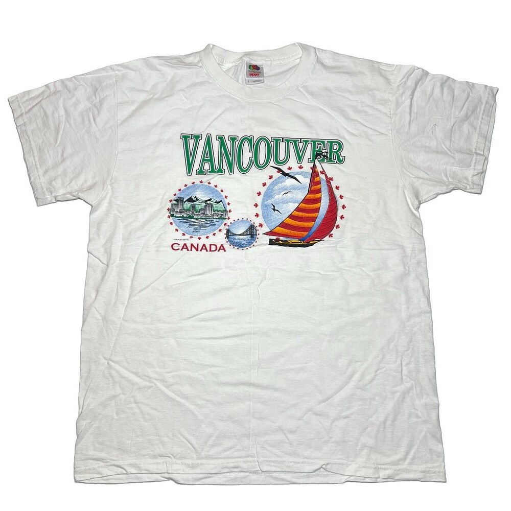 Vintage Y2k  Vancouver Canada Graphic T-Shirt Travel Souvenir White Size Large